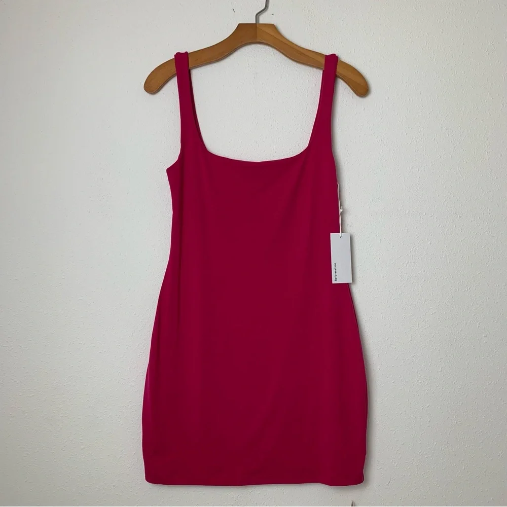 Reformation Becky Hot Pink Mini Bodycon Dress Barbiecore NWT Size Medium - Picture 2 of 10